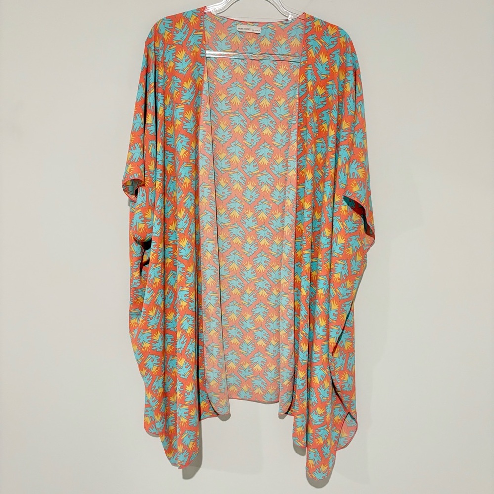 Haute Society‎ Leaf Pattern Aztec Kimono cardigan orange blue size medium